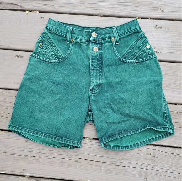 Vintage 90s y2k Zena High Rise Waisted Green Jean Denim Mom Dad Shorts 7 - Picture 1 of 6